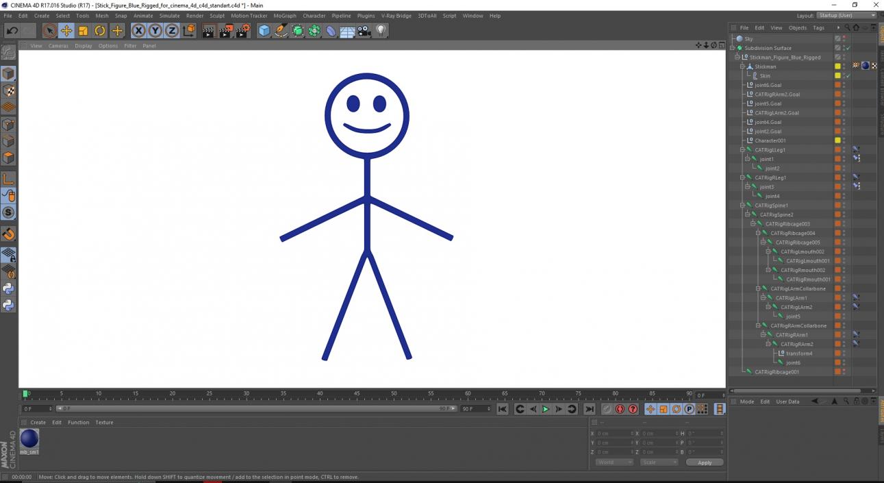 3D Stick Figure Blue Rigged for Cinema 4D model