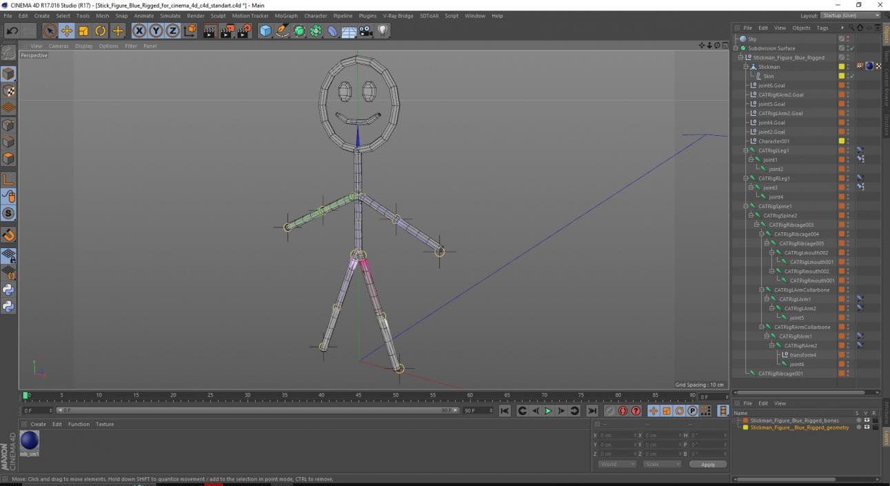 3D Stick Figure Blue Rigged for Cinema 4D model