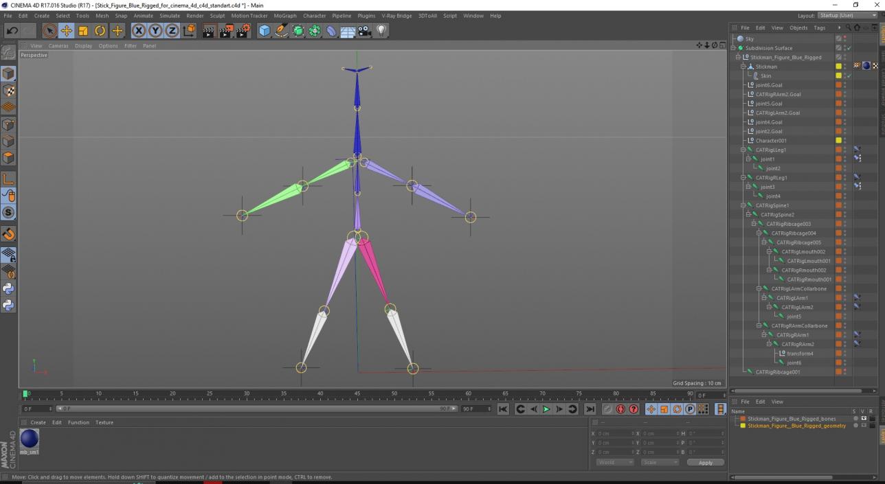 3D Stick Figure Blue Rigged for Cinema 4D model