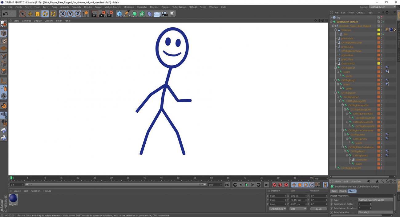 3D Stick Figure Blue Rigged for Cinema 4D model