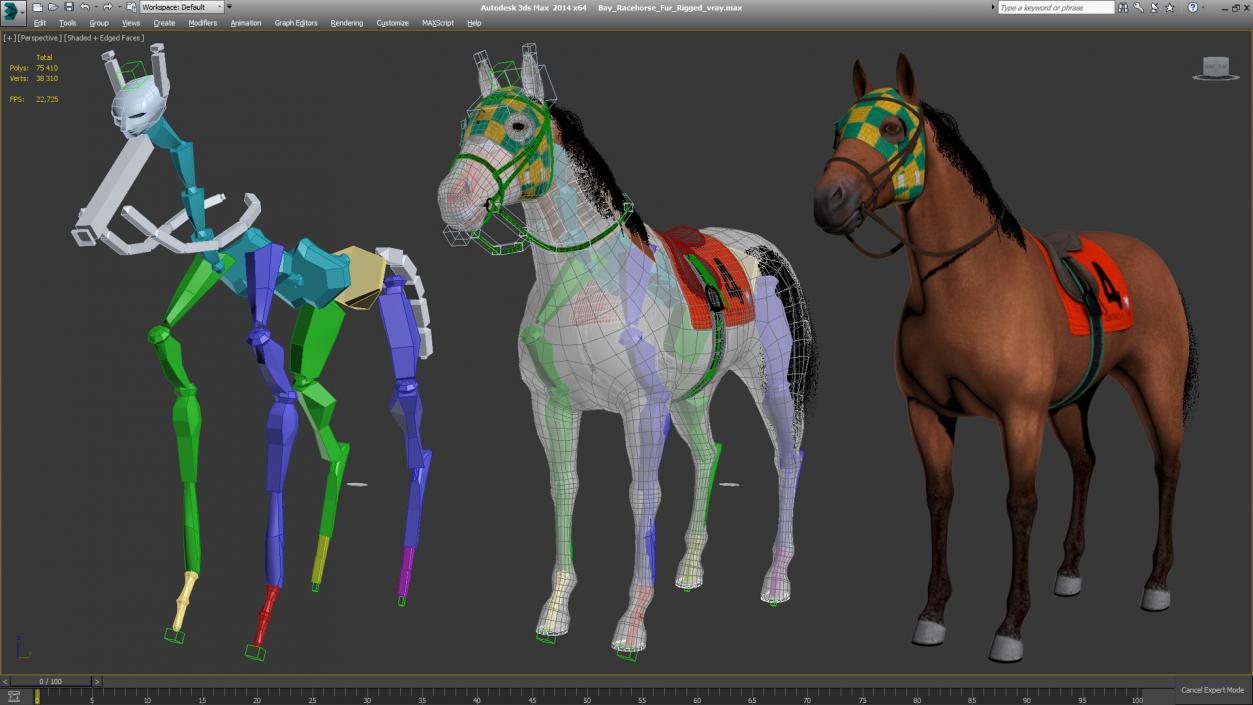 Bay Racehorse Fur Rigged 3D model