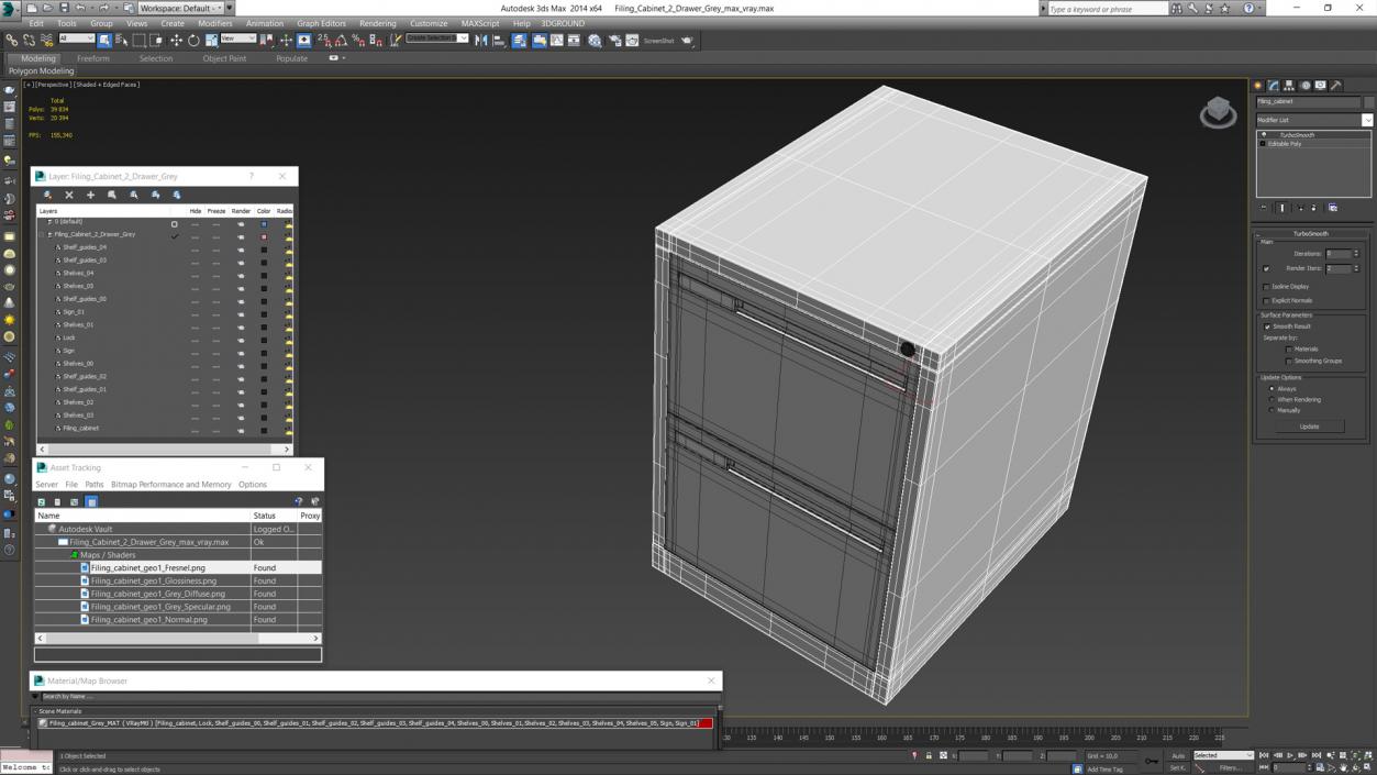 3D Filing Cabinet 2 Drawer Grey model