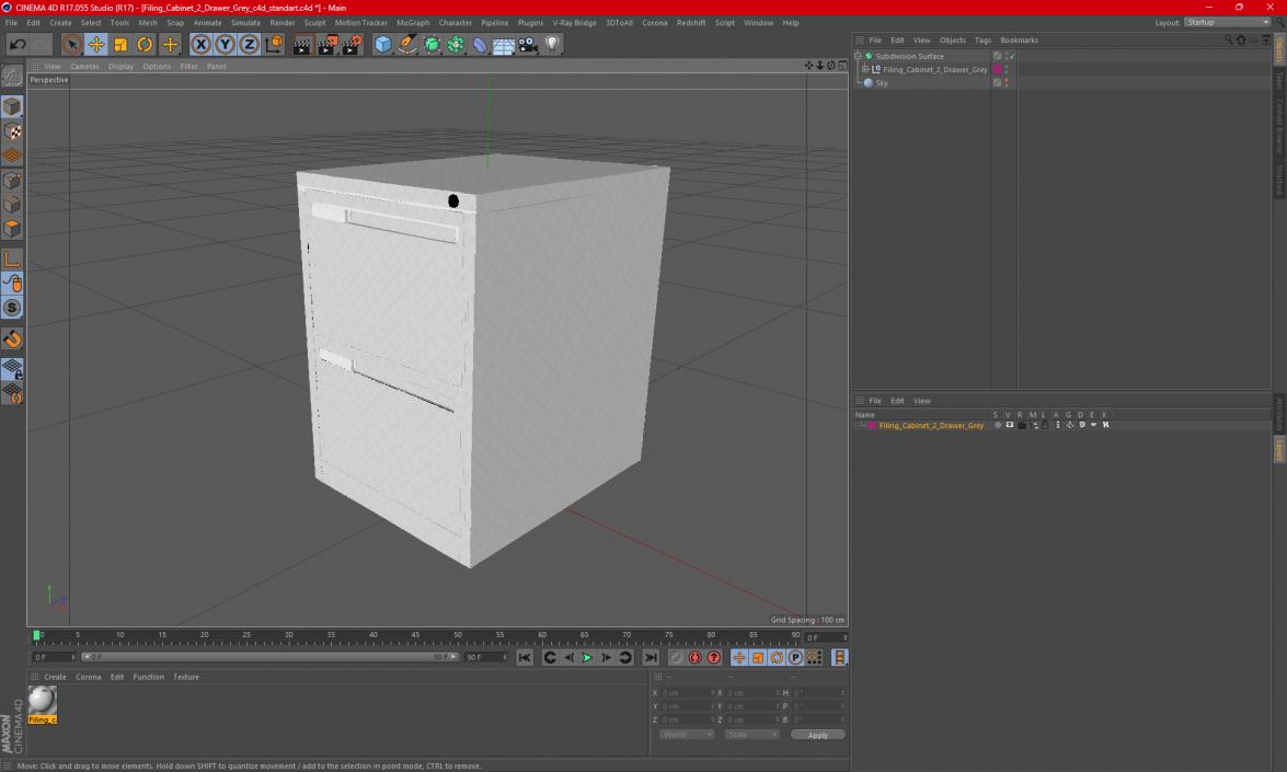 3D Filing Cabinet 2 Drawer Grey model