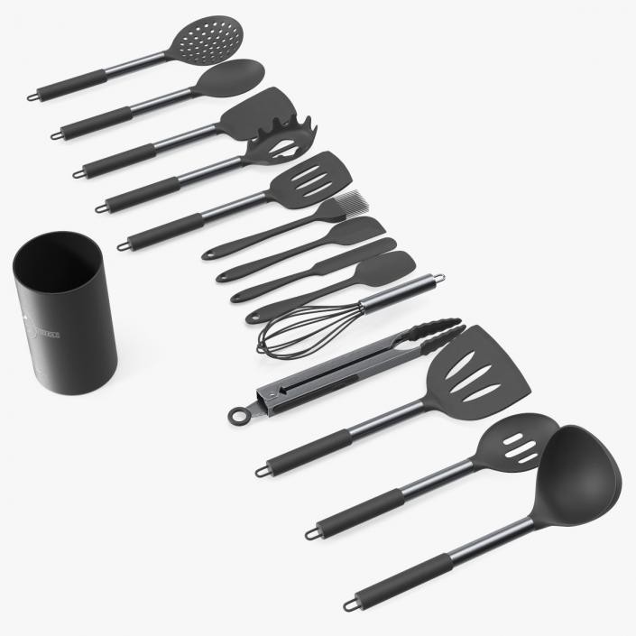 3D Cooking Utensil Set Chrome