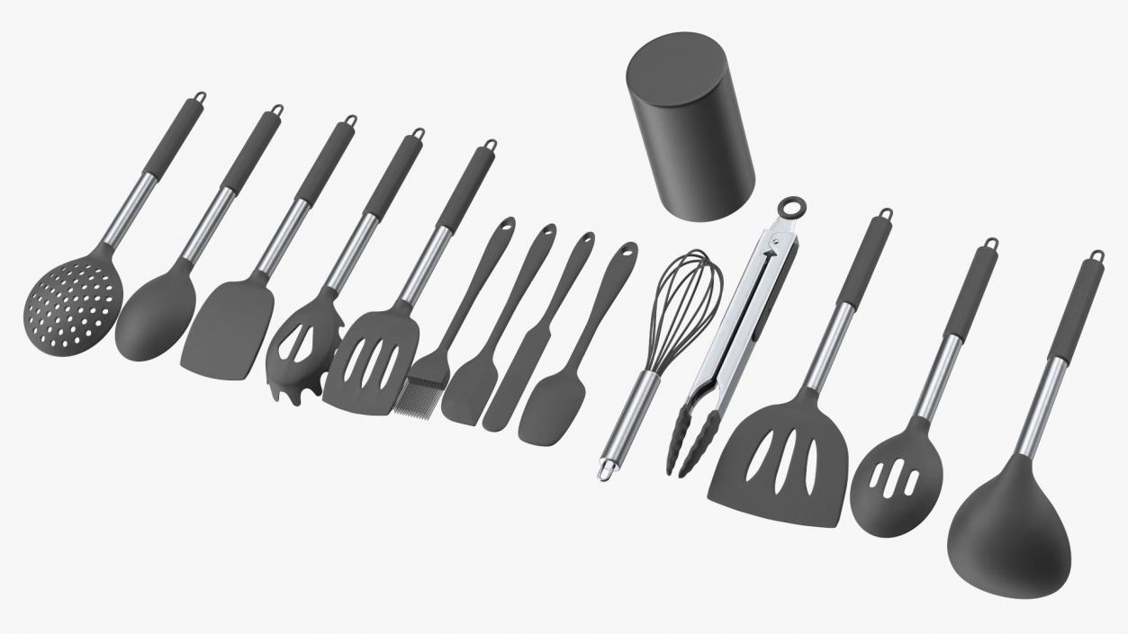 3D Cooking Utensil Set Chrome