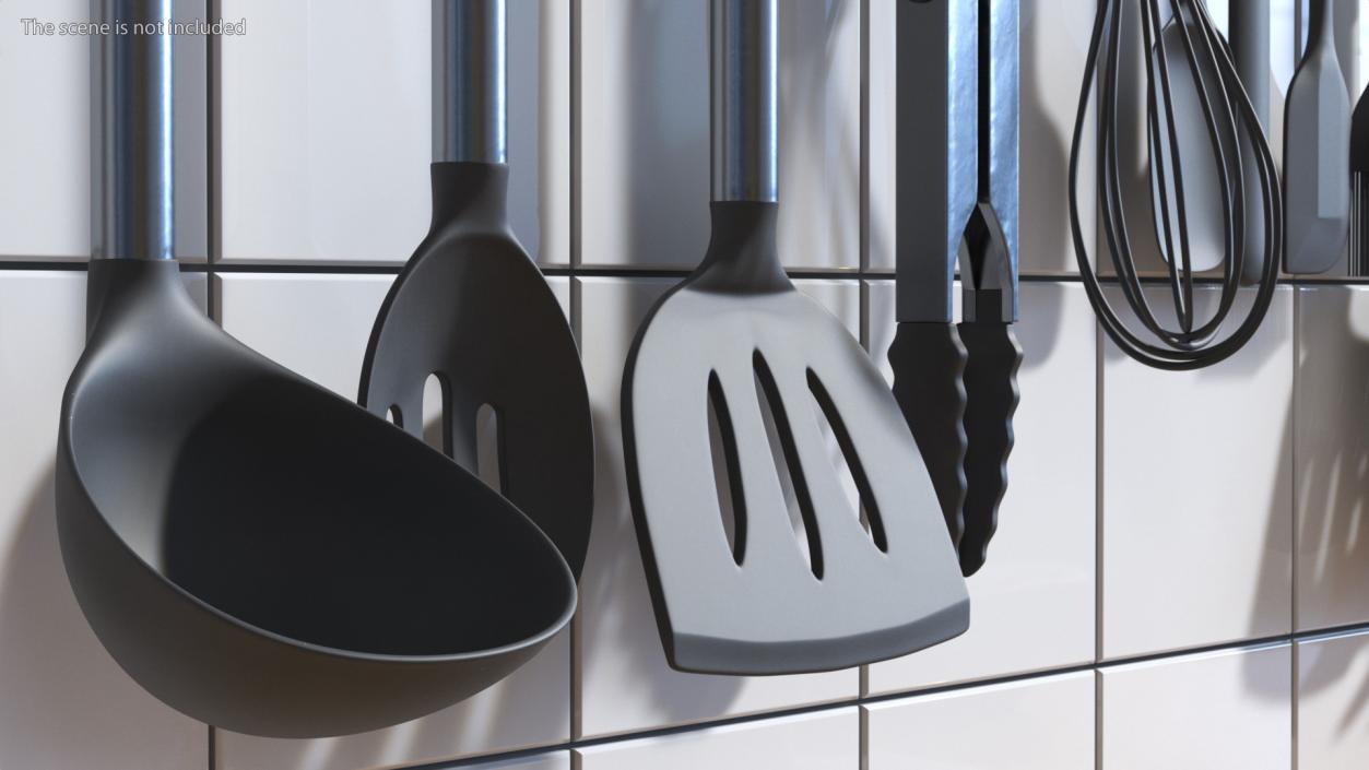 3D Cooking Utensil Set Chrome