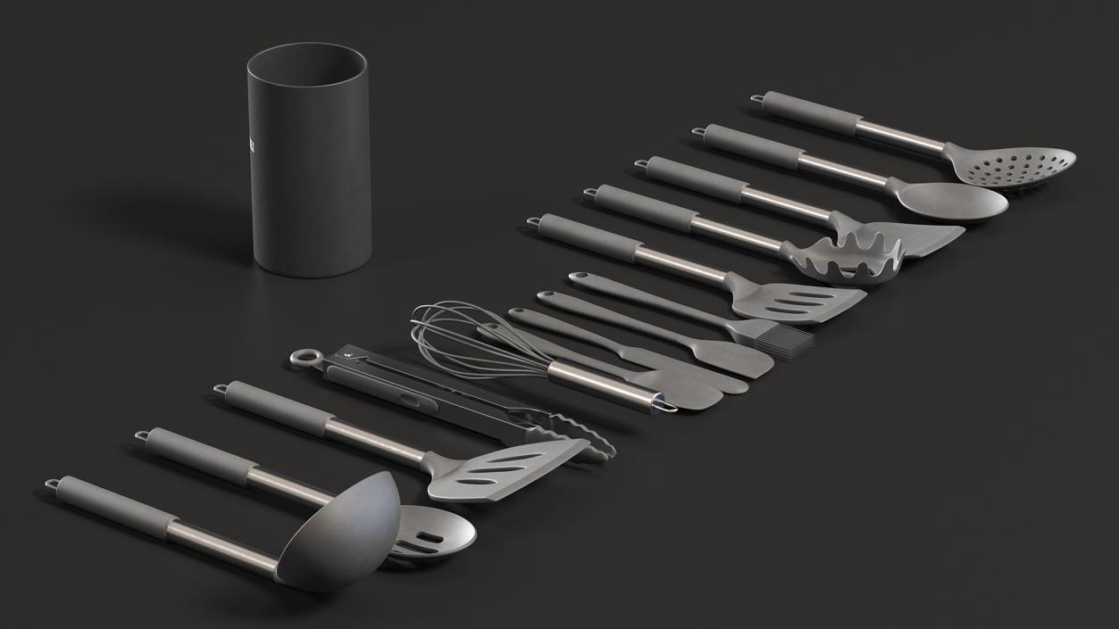 3D Cooking Utensil Set Chrome