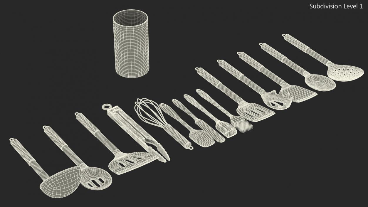 3D Cooking Utensil Set Chrome