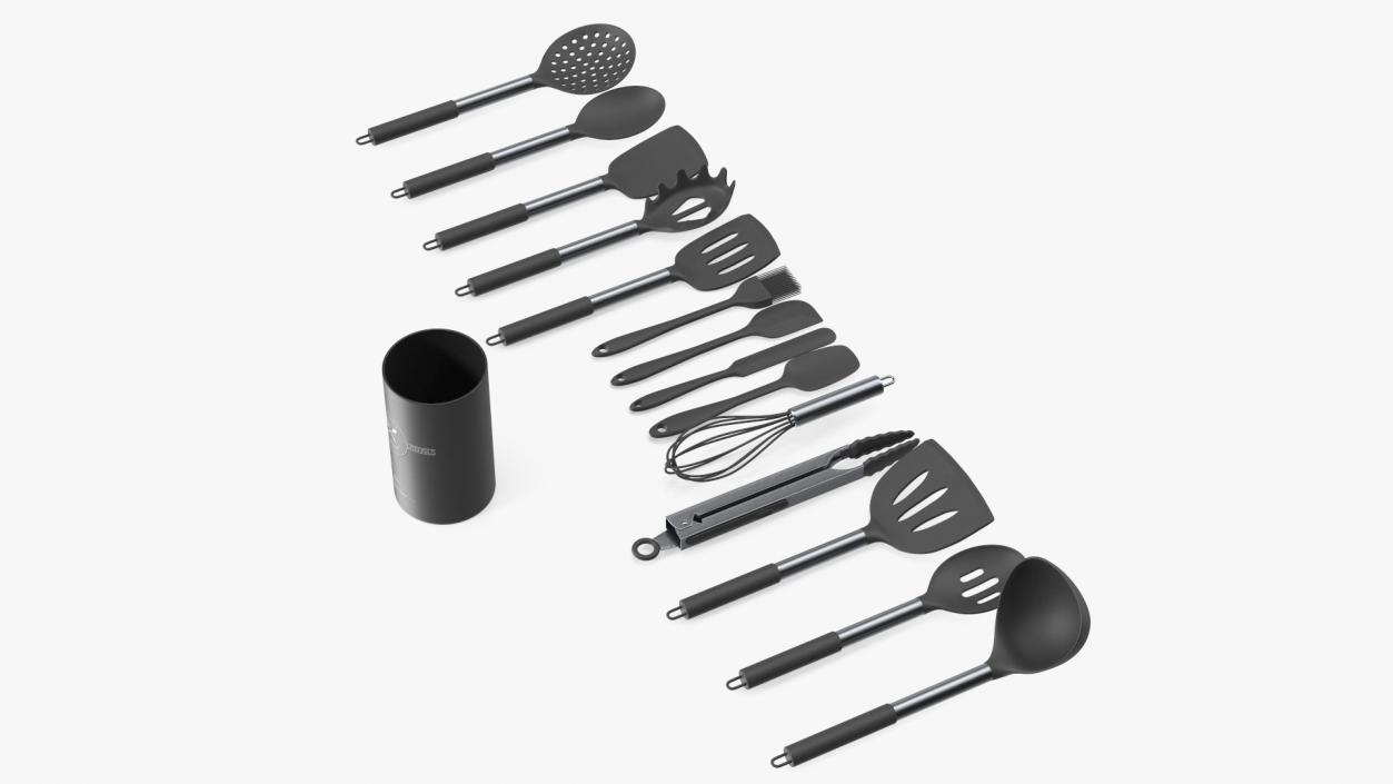 3D Cooking Utensil Set Chrome