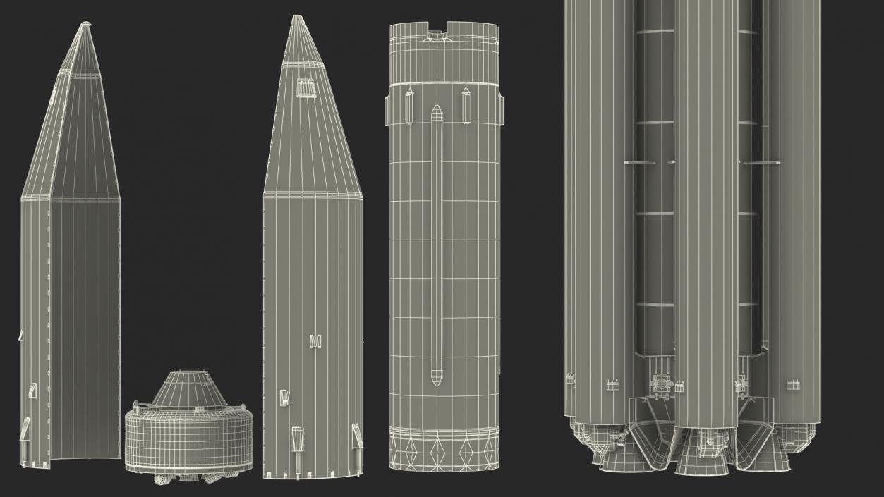 3D Proton M Rocket Main Parts