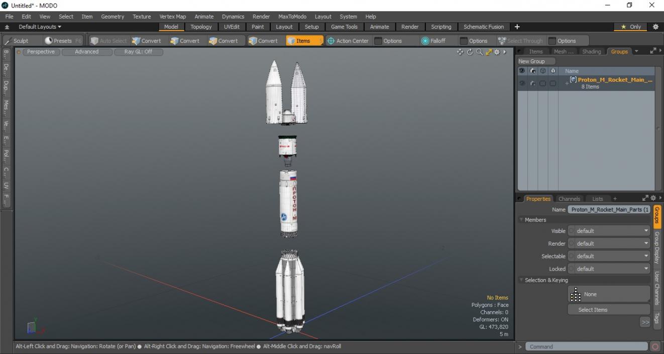 3D Proton M Rocket Main Parts