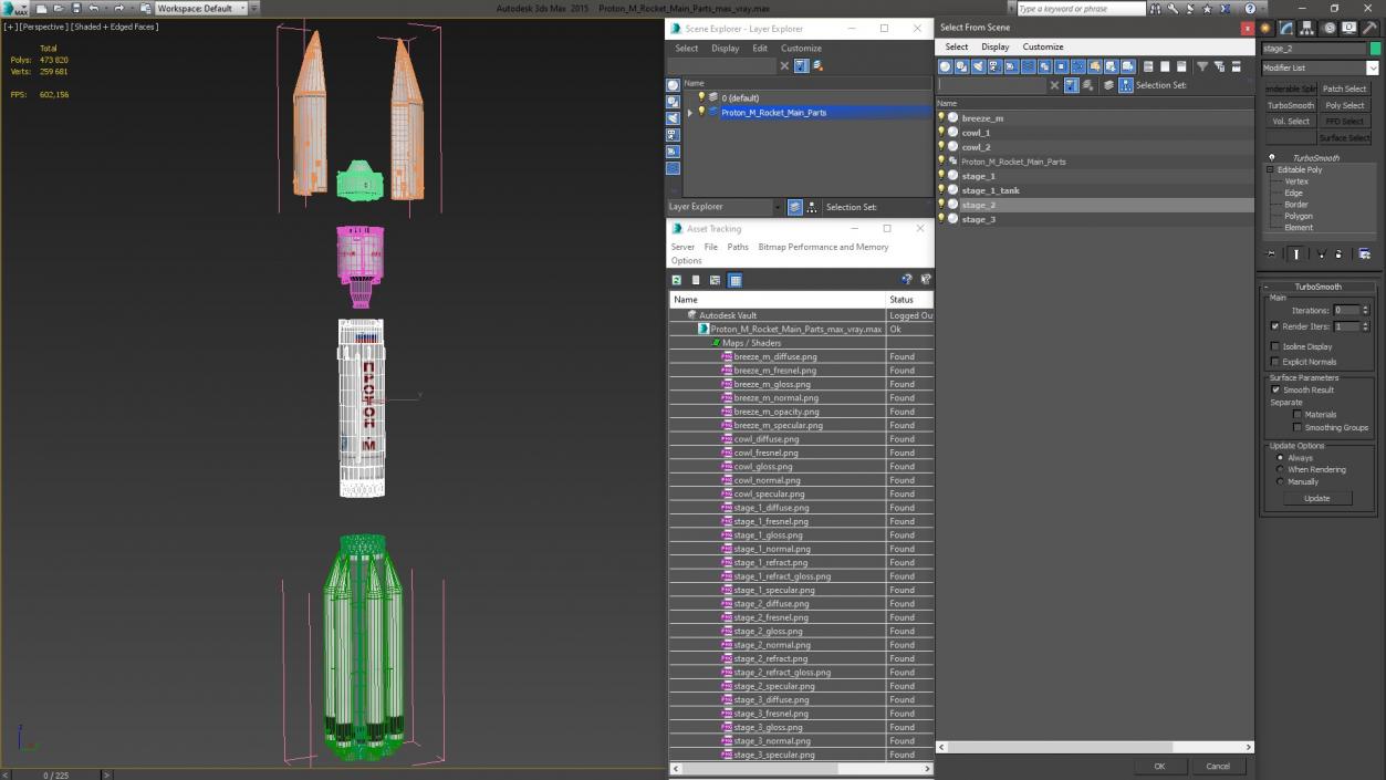 3D Proton M Rocket Main Parts