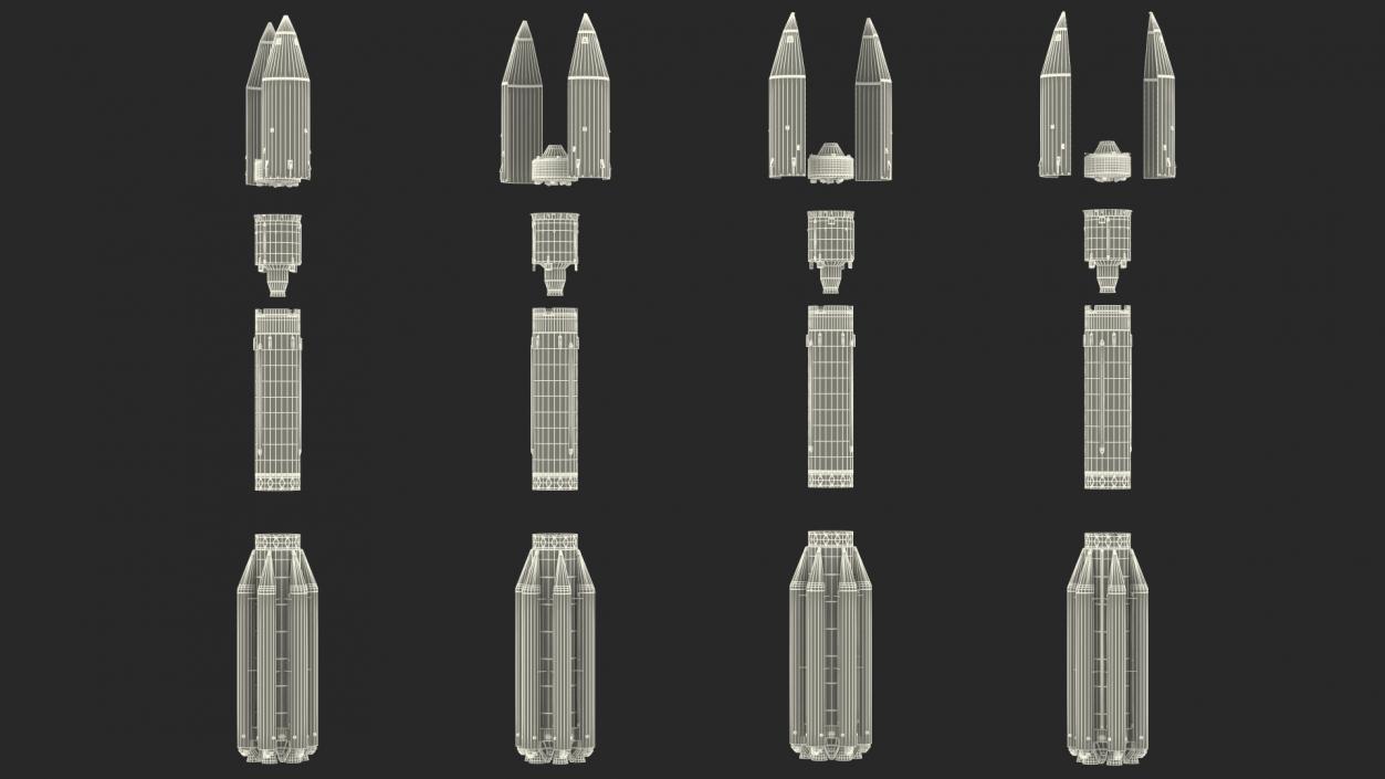 3D Proton M Rocket Main Parts