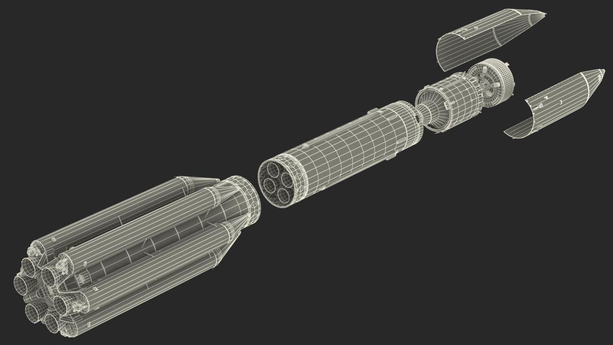 3D Proton M Rocket Main Parts