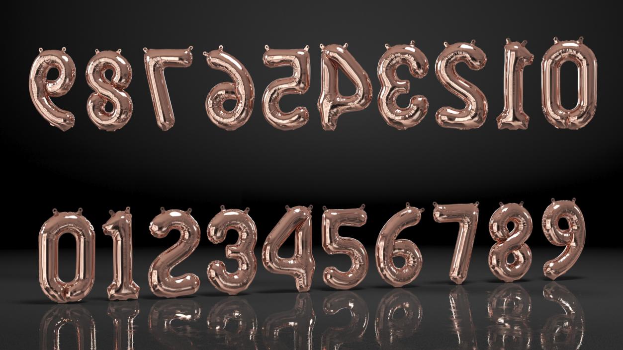 Balloon Numbers Set Rose Gold 3D model