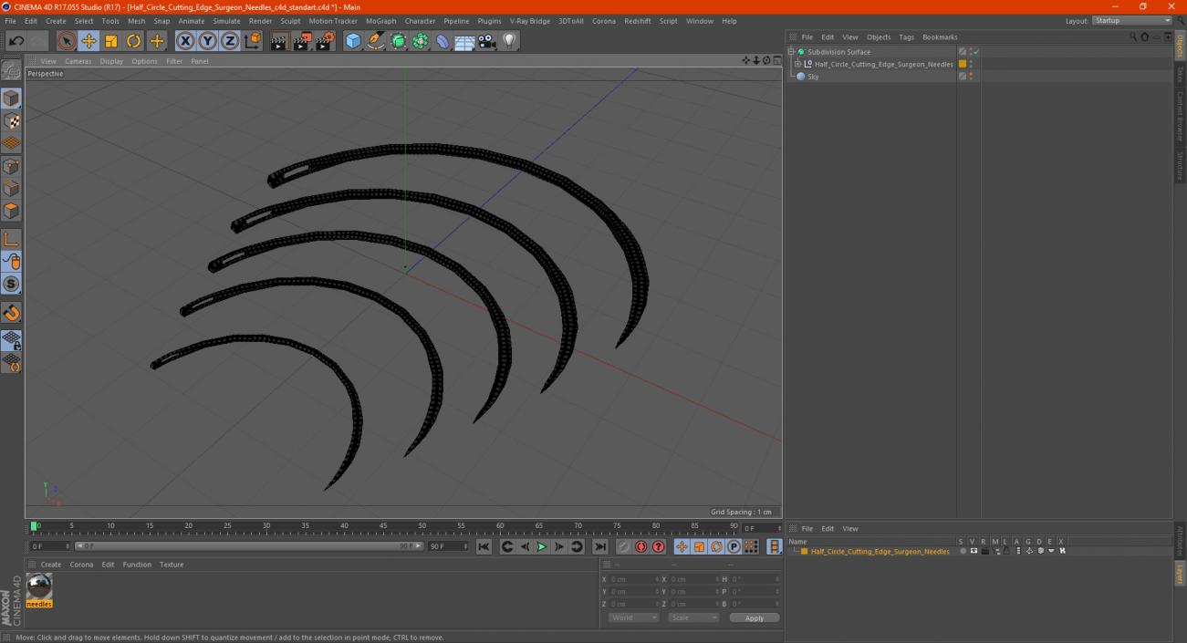3D model Half Circle Cutting Edge Surgeon Needles