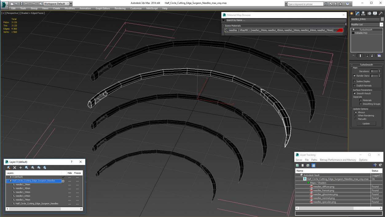 3D model Half Circle Cutting Edge Surgeon Needles