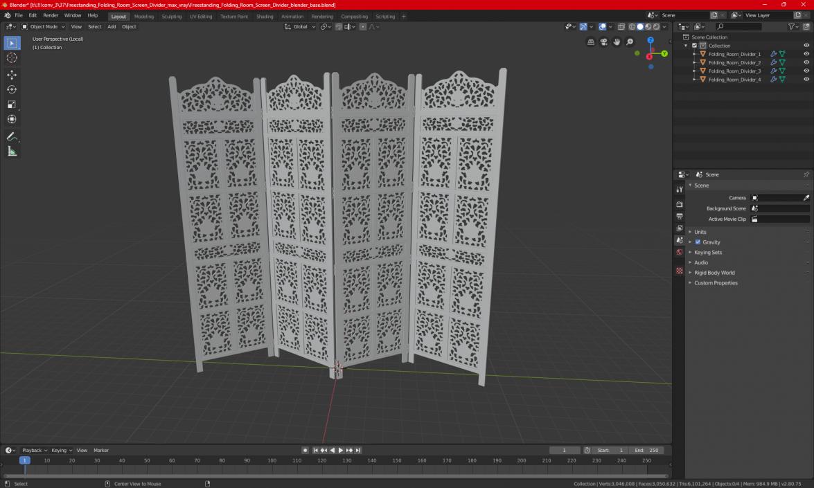 3D model Freestanding Folding Room Screen Divider