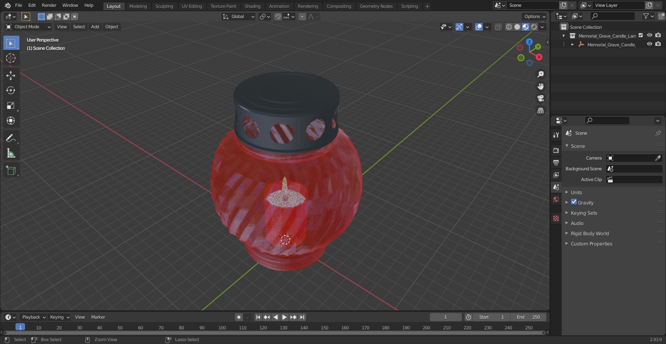 3D model Memorial Grave Candle Lamp Red