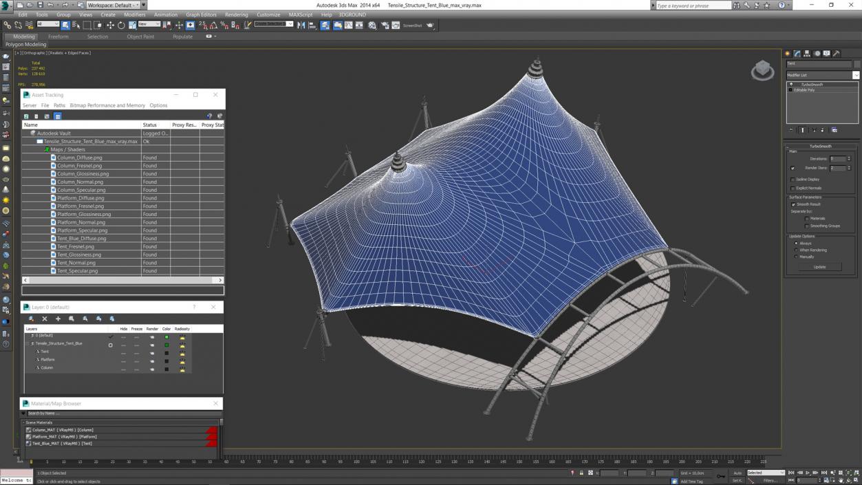 Tensile Structure Tent Blue 2 3D model