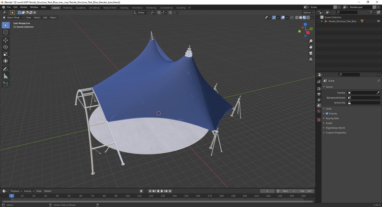 Tensile Structure Tent Blue 2 3D model