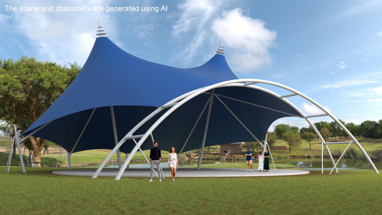 Tensile Structure Tent Blue 2 3D model