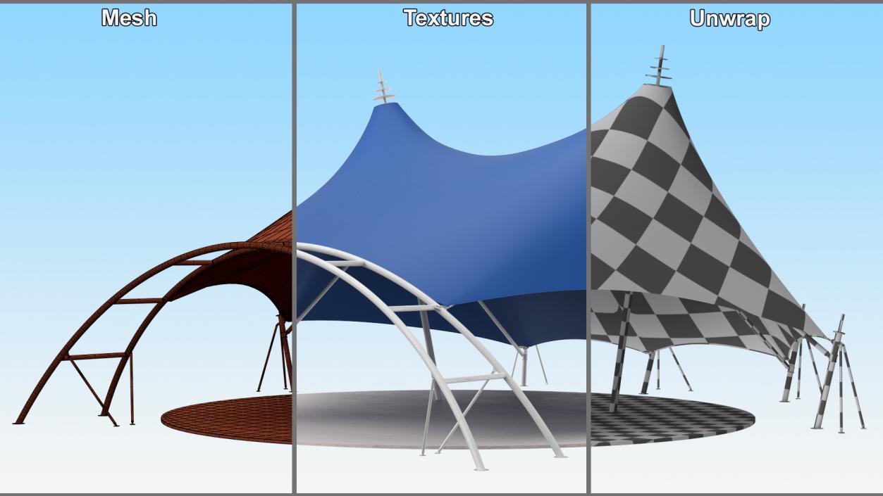 Tensile Structure Tent Blue 2 3D model