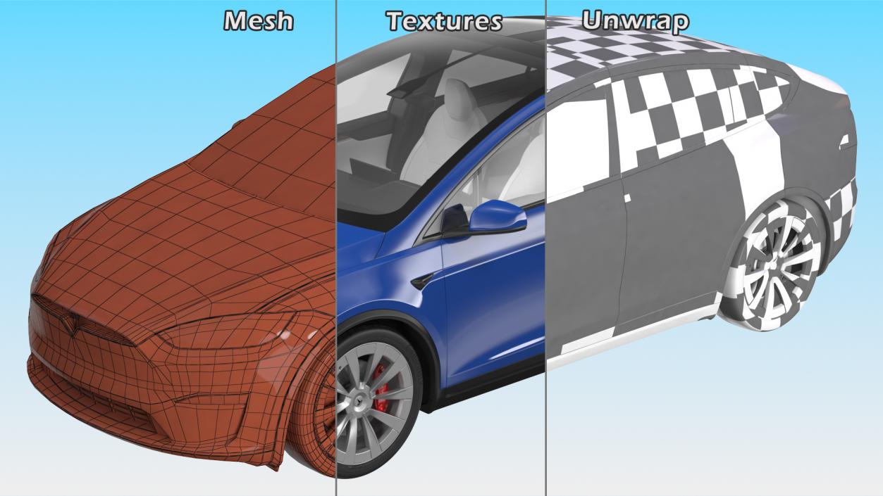 3D Tesla Model X Plaid Rigged