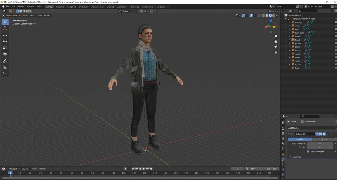 3D Homeless Woman A-Pose