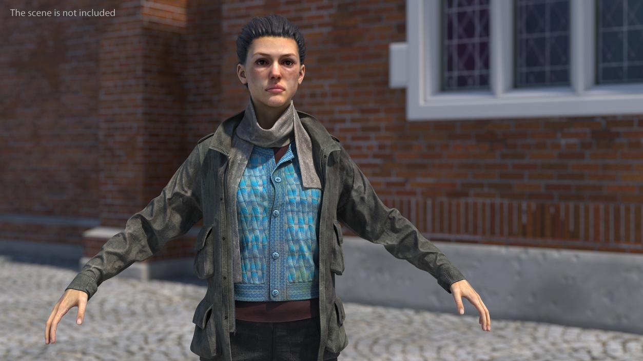 3D Homeless Woman A-Pose