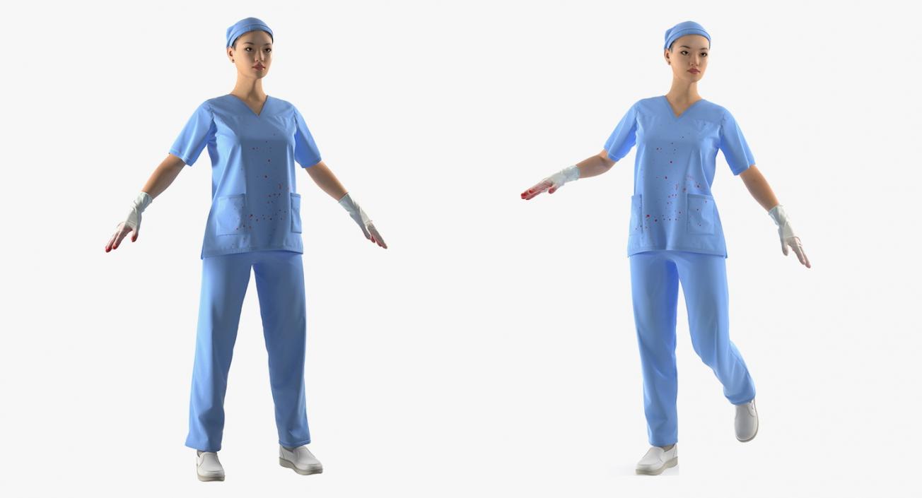 3D Asian Female Surgeon Stained with Blood 2 Rigged model