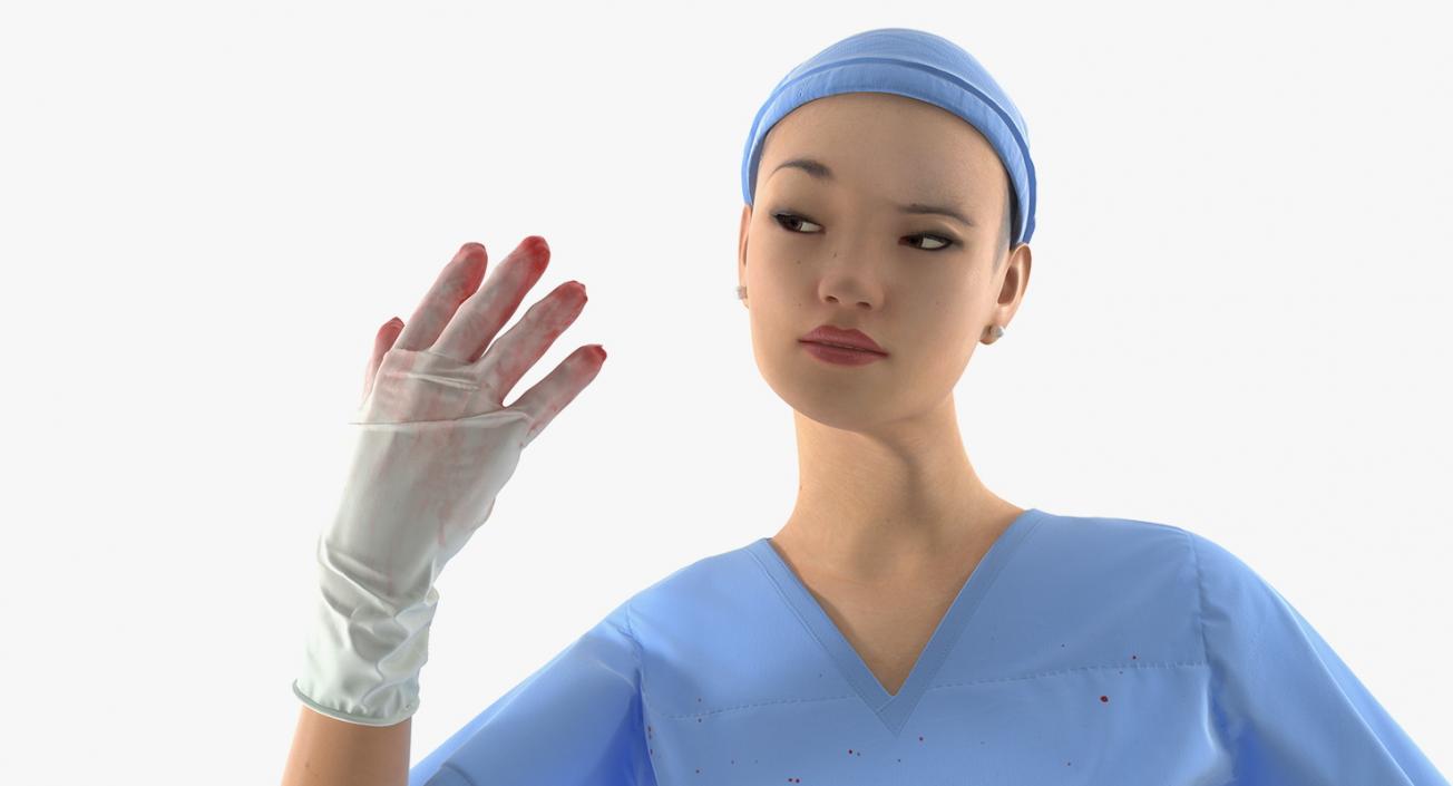 3D Asian Female Surgeon Stained with Blood 2 Rigged model