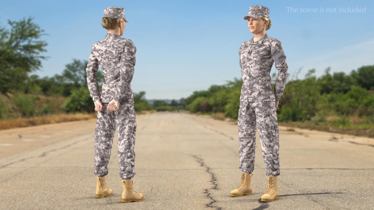 3D model Female Soldier Military ACU Standing Pose Fur