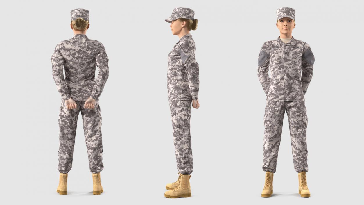 3D model Female Soldier Military ACU Standing Pose Fur