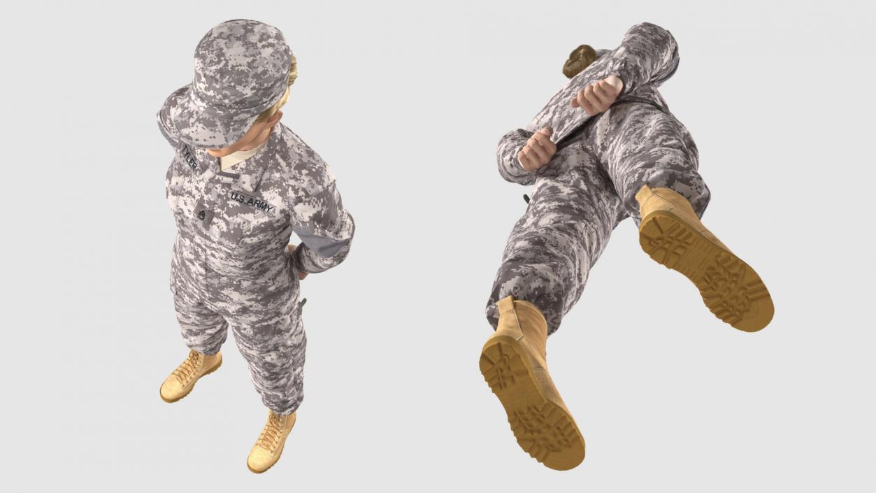 3D model Female Soldier Military ACU Standing Pose Fur