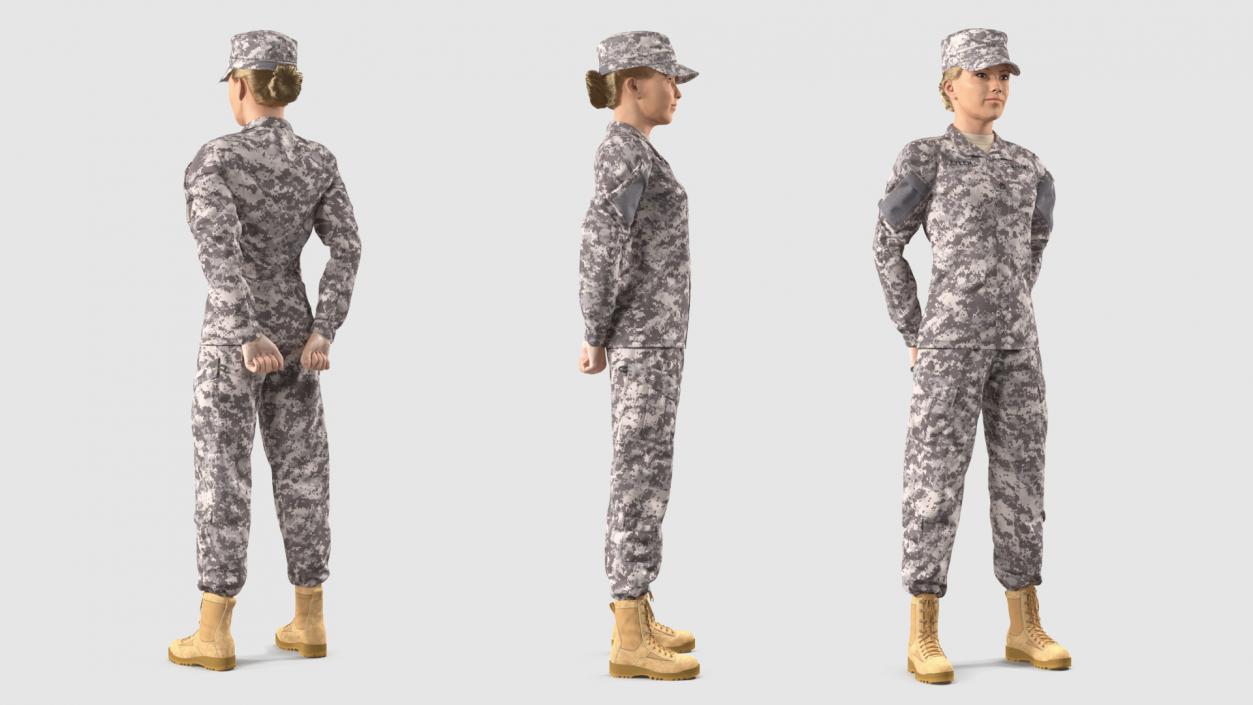 3D model Female Soldier Military ACU Standing Pose Fur