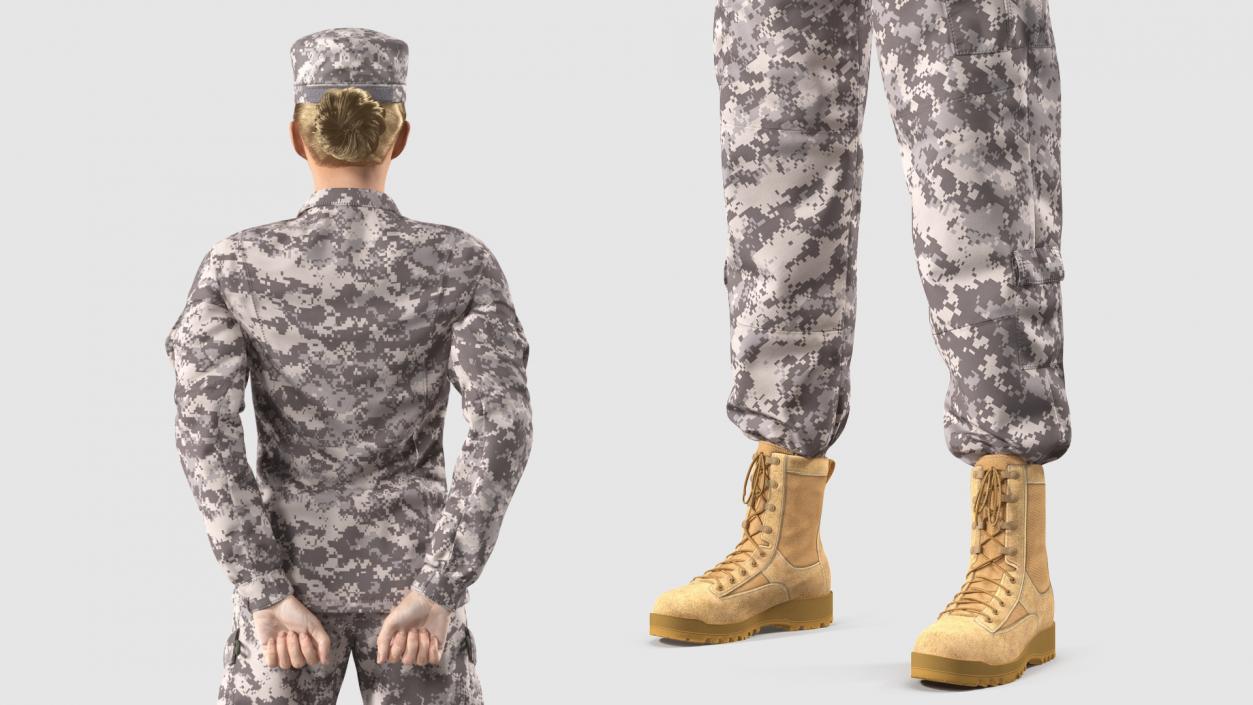 3D model Female Soldier Military ACU Standing Pose Fur