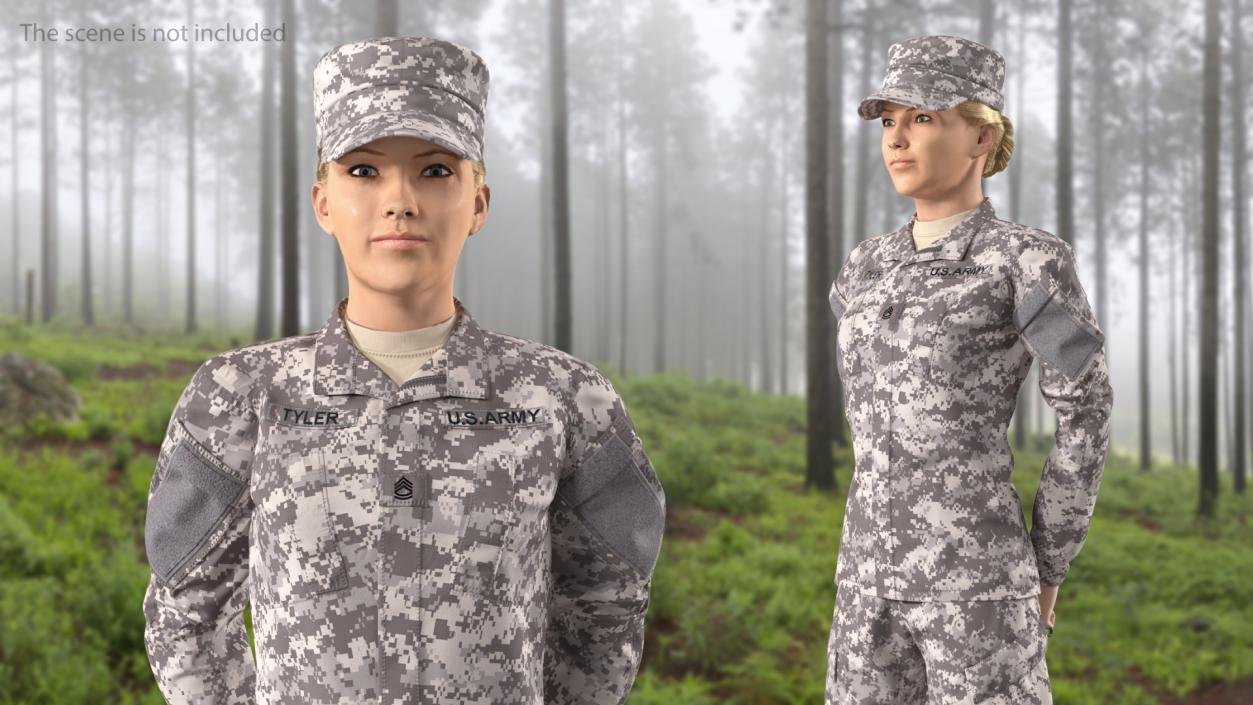 3D model Female Soldier Military ACU Standing Pose Fur