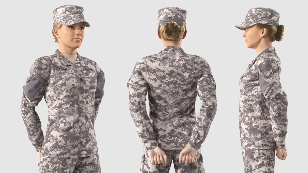 3D model Female Soldier Military ACU Standing Pose Fur