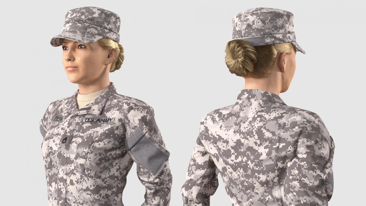 3D model Female Soldier Military ACU Standing Pose Fur