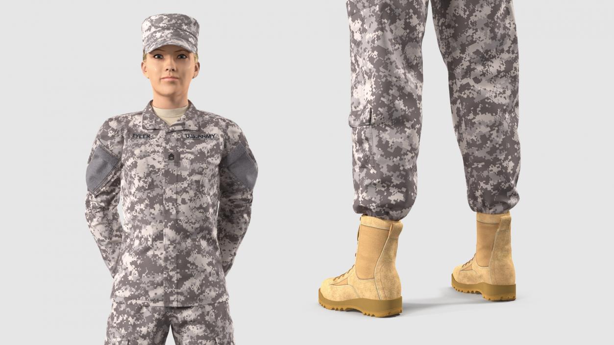 3D model Female Soldier Military ACU Standing Pose Fur