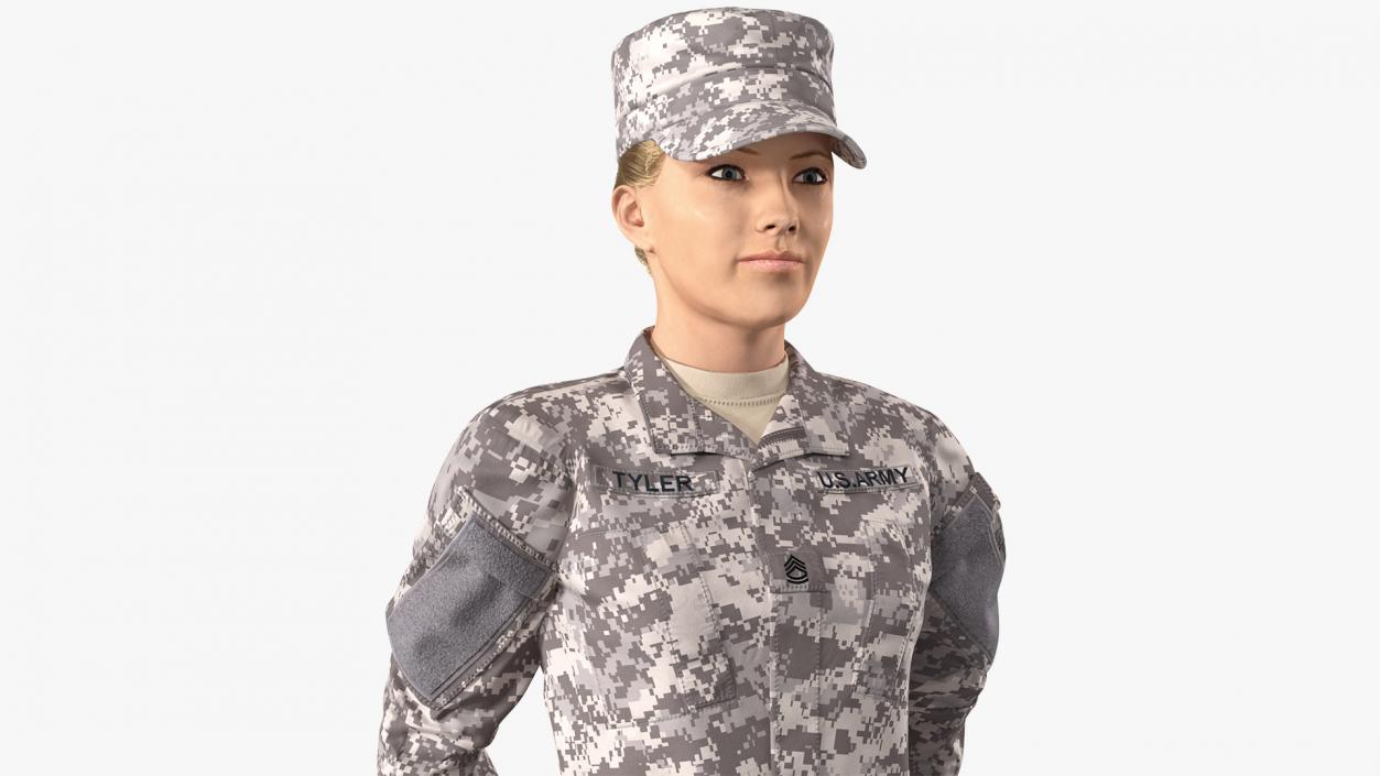 3D model Female Soldier Military ACU Standing Pose Fur