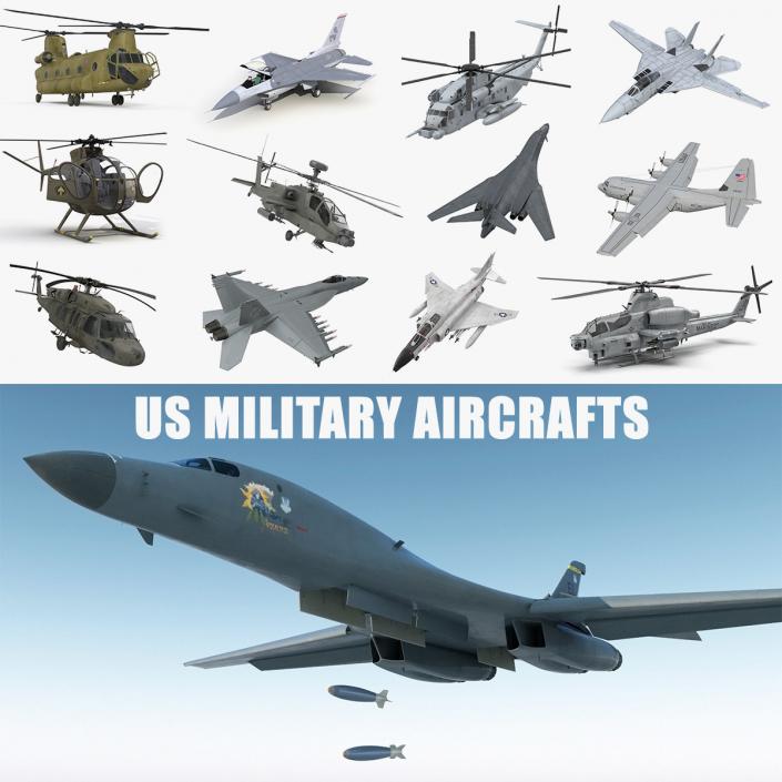 Rigged US Military Aircrafts 3D Models Collection 3D model