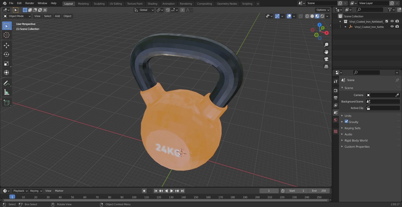 3D Vinyl Coated Iron Kettlebell 24kg model