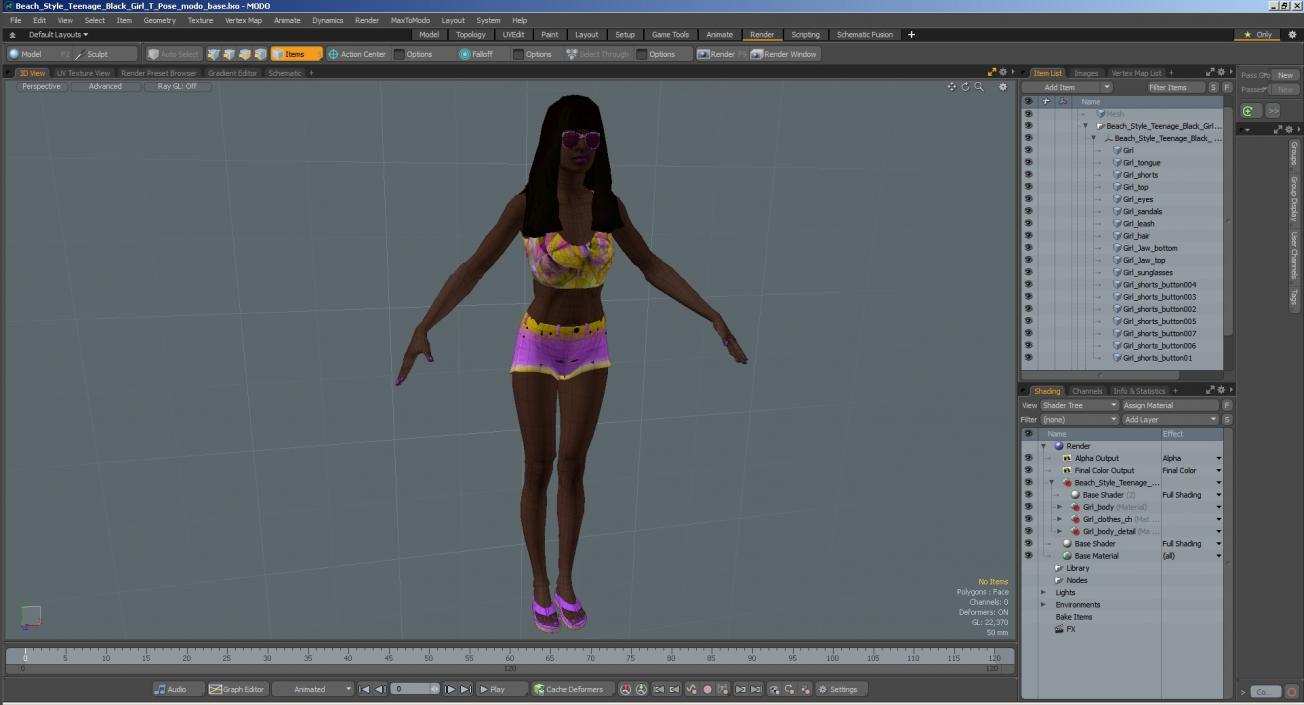 3D Beach Style Young Black Woman T Pose