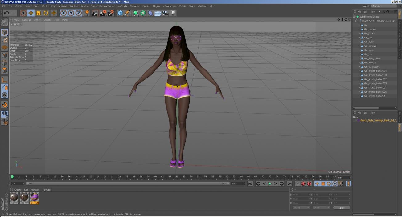 3D Beach Style Young Black Woman T Pose