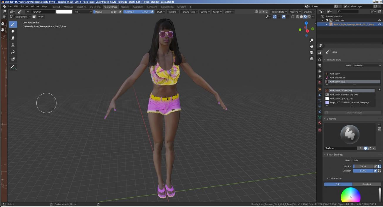 3D Beach Style Young Black Woman T Pose