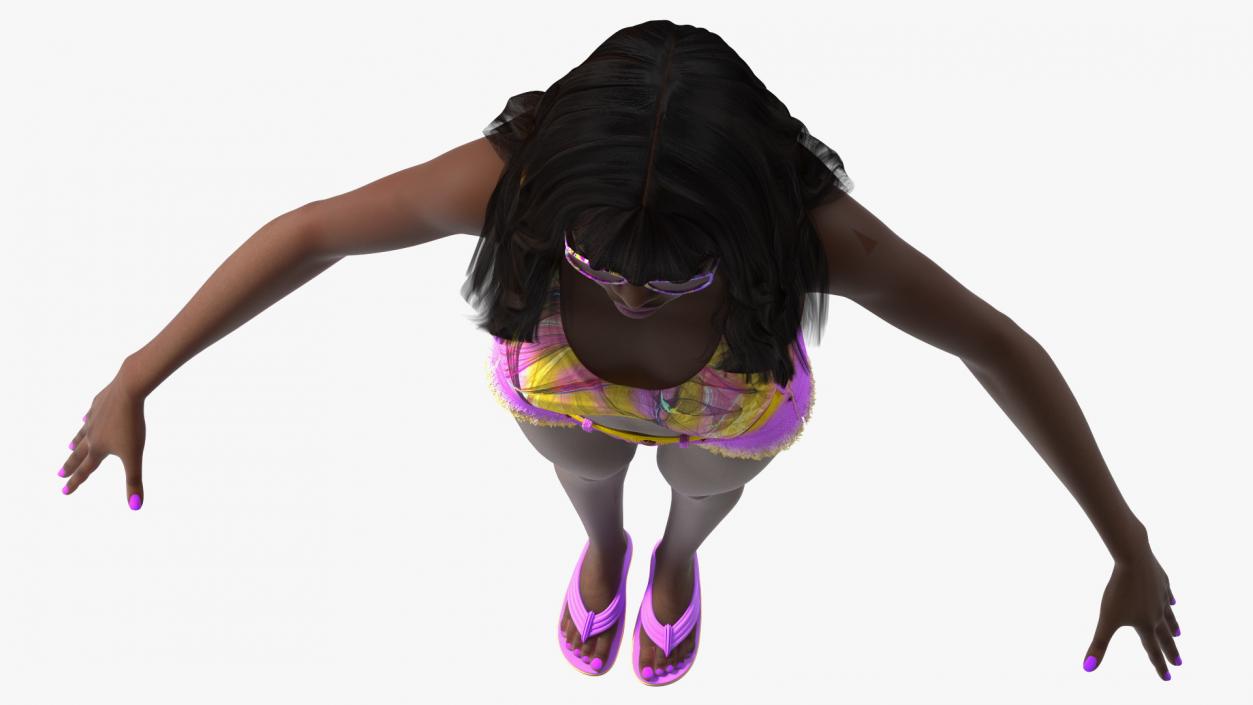 3D Beach Style Young Black Woman T Pose