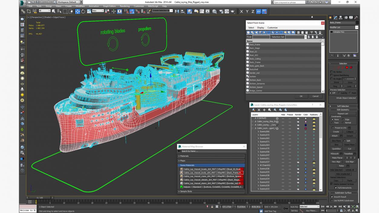 Cable Laying Ship Rigged 3D model