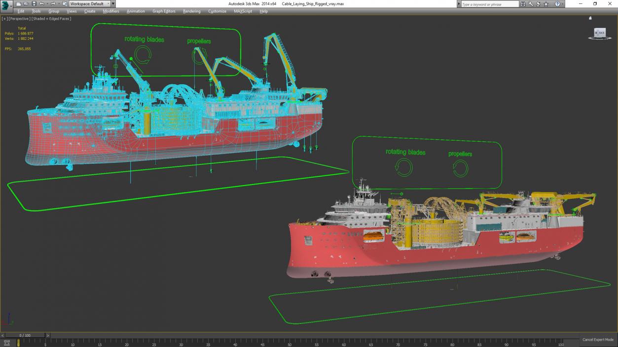 Cable Laying Ship Rigged 3D model